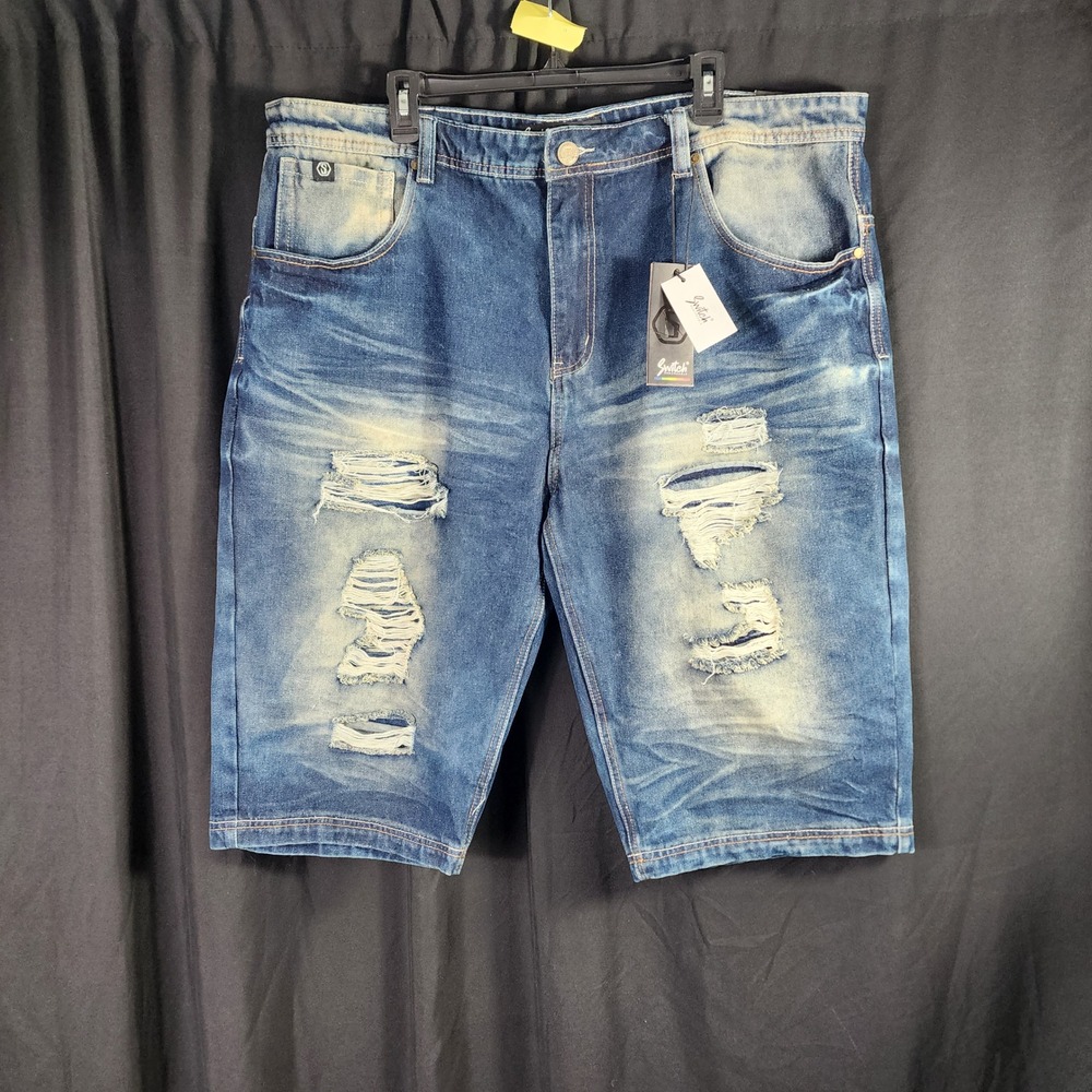 Switch Remarkable Mens Blue Distressed Ripped Denim Shorts‎ Size 42 Bold